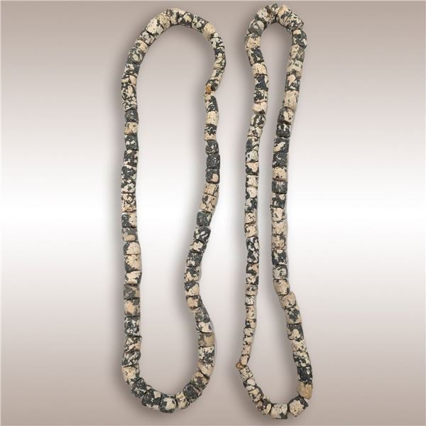 Pair Of Antique African Dogon Carved Granite Stone Beaded Necklaces