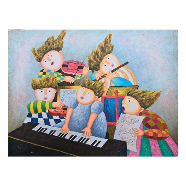Signed Oil On Canvas Painting Kids After Graciela Rodo Boulanger