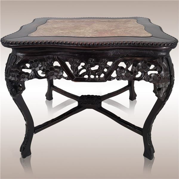 A Finely Carved Antique Chinese Rosewood & Marble Top Table 19th Century