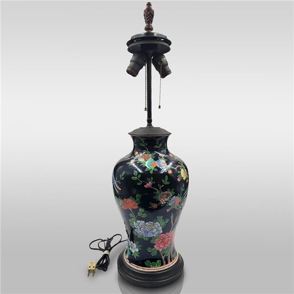Chinese 19th C Famille Noire Vase Converted To Table Lamp