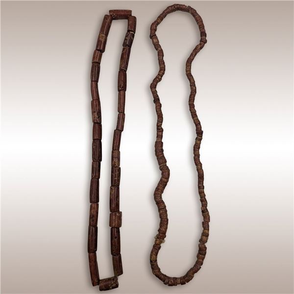Pair Of Antique African Hand Cut Bauxite Beaded Necklaces