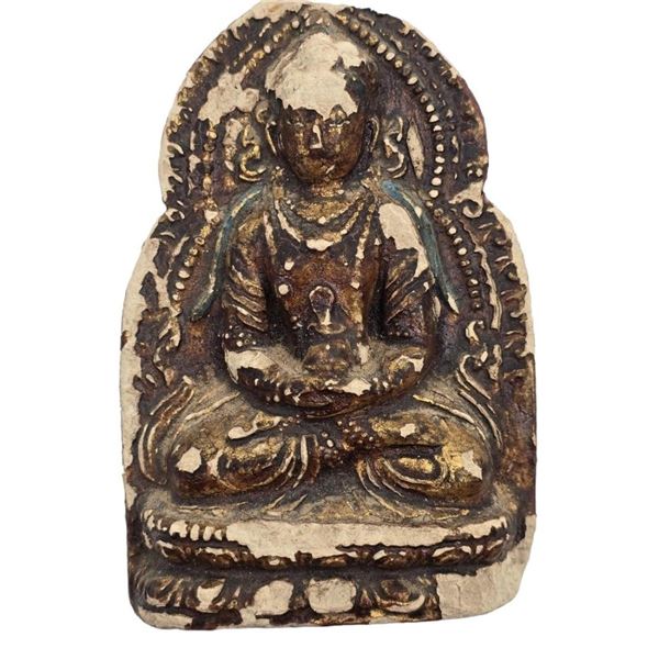 Early Antique Thai Gilt And Polychrome Buddha Votive