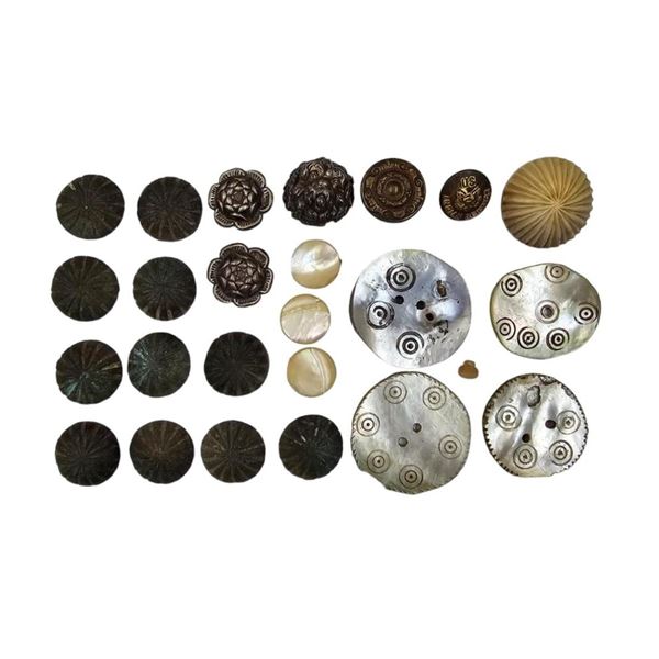 Grouping Of Ancient Roman Bronze Baldric Rosette & Buttons Silver And Mother Of Pearl