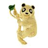 Image 1 : 18K Gold Diamond Green Black Enamel Detailed Textured Climbing Panda Brooch Pin
