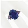 Image 3 : Vintage 18K Gold Large Oval Amethyst w/ Trillion Rhodolite Garnet 3 Stone Ring