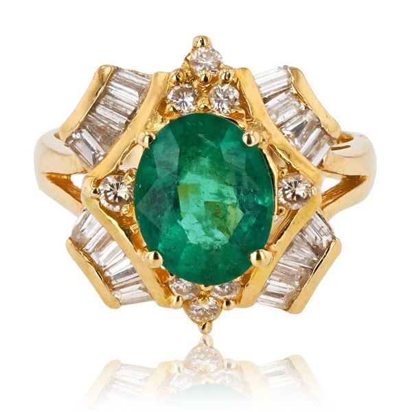 2.17 ctw Emerald and 0.93 ctw Diamond 18K Yellow Gold Ring