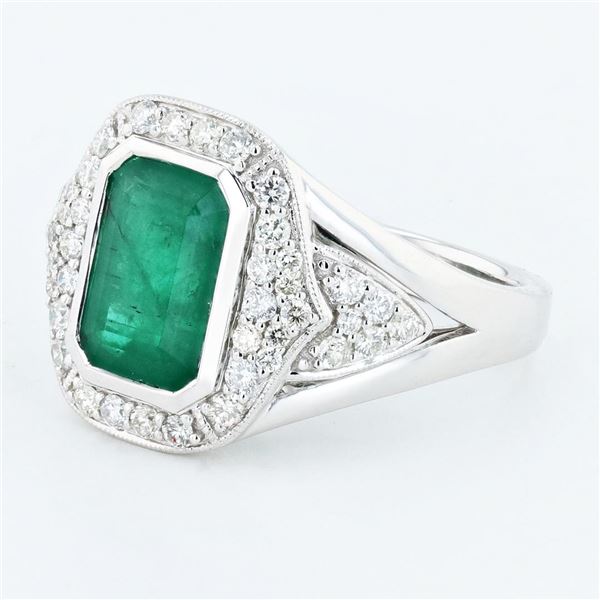 2.51 ctw Emerald and 0.55 ctw Diamond 18K White Gold Ring