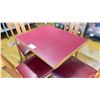 Image 2 : RED & OAK SINGLE PEDESTAL CAFE TABLE 30"W X 24"D X 30"H WITH 4 WOOD FRAMED CAFE CHAIRS
