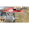 Image 3 : 2 VINTAGE RED TOP SILVER METAL BASE CAFE TABLE 36"W X 36"D X 30"H