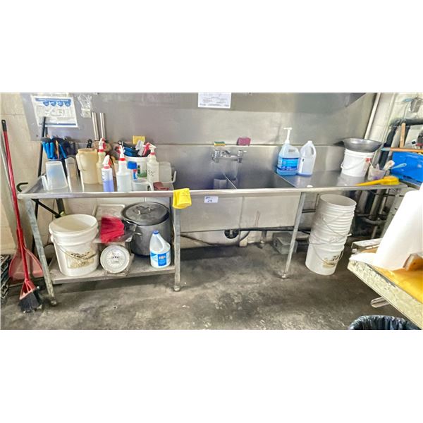 STAINLESS STEEL 2 BAY COMMERCIAL WASH SINK 114"W X 24"D X 44.5"H WITH A STAINLESS STEEL WALL SHELF