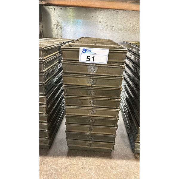 STACK OF 10 METAL 5 LOAF COMMERCIAL BREAD PANS