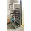 Image 1 : 12 SECTION COMMERCIAL MOBILE BAKERS RACK WITH ASSORTED BAKING SHEETS