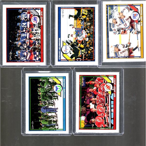 1991 O Pee Chee Team Horizontal Cards: Jets, Capitals, Rangers, Devils, & Hartford Whalers