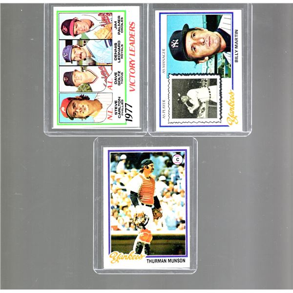 1977 Topps Victory Leaders Carlton & Palmer 1978 #205,  Thurman Munson, & Billy martin