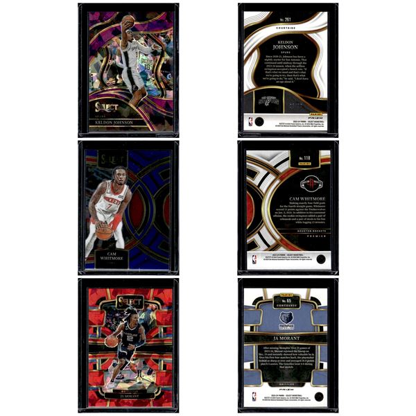 Keldon Johnson #95/99 Purple Cracked Ice, Cam Whitmore RC Premier Level, & JA Morant Red Cracked Ice