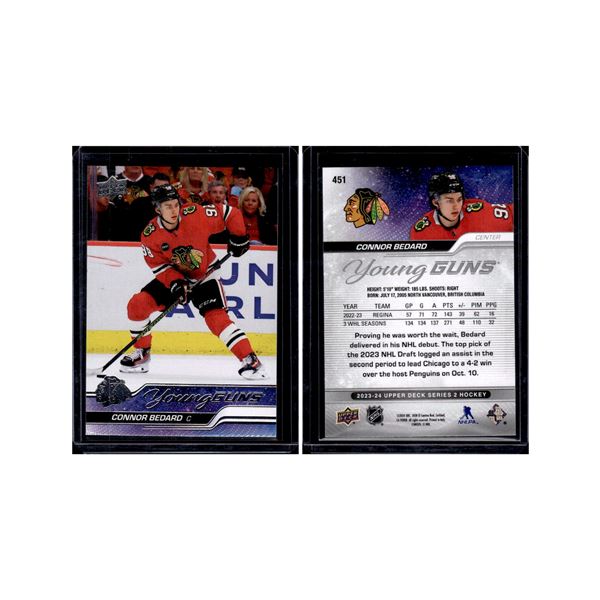 Connor Bedard YOUNG GUNS ROOKIE CARD 2023-'24 Upper Deck Series 2 #451.