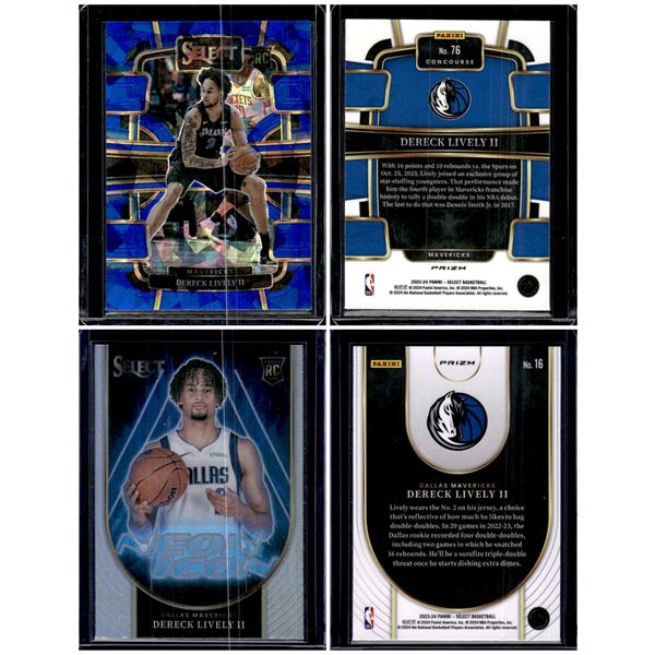2 Dereck Lively RCs. Blue Cracked Ice & Silver Prizm Neon Icon
