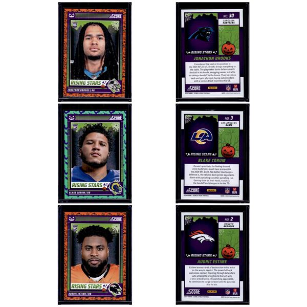 3 NFL RB RCs Panini Score A Treat Brooks, Corum, Estime