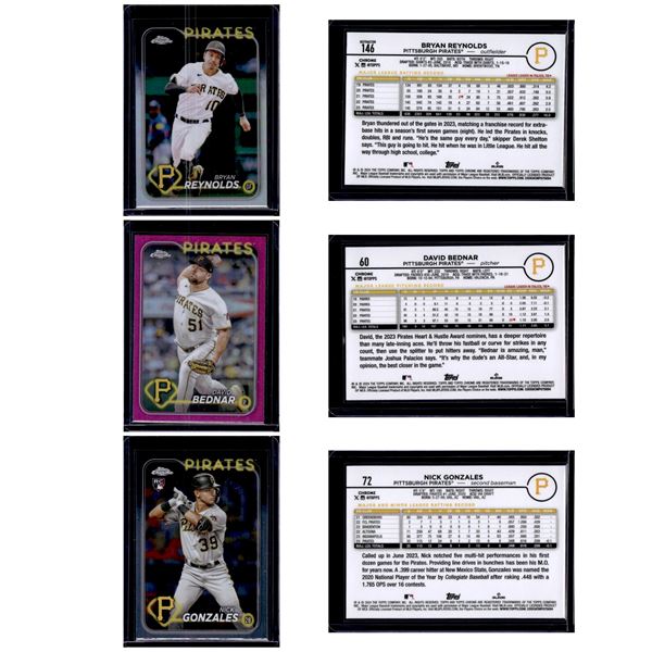 2024 Topps Chrome Pirates Lot Reynolds Refractor, Bednar Pink, Gonzales