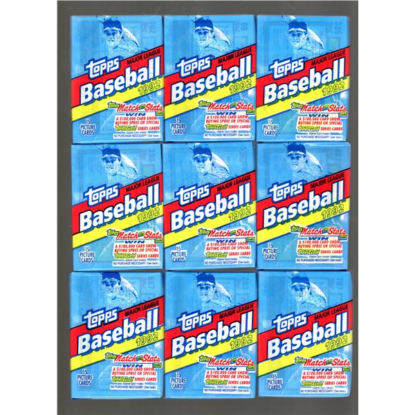 9 Count: 1992 Topps Baseball Retail Box Packs