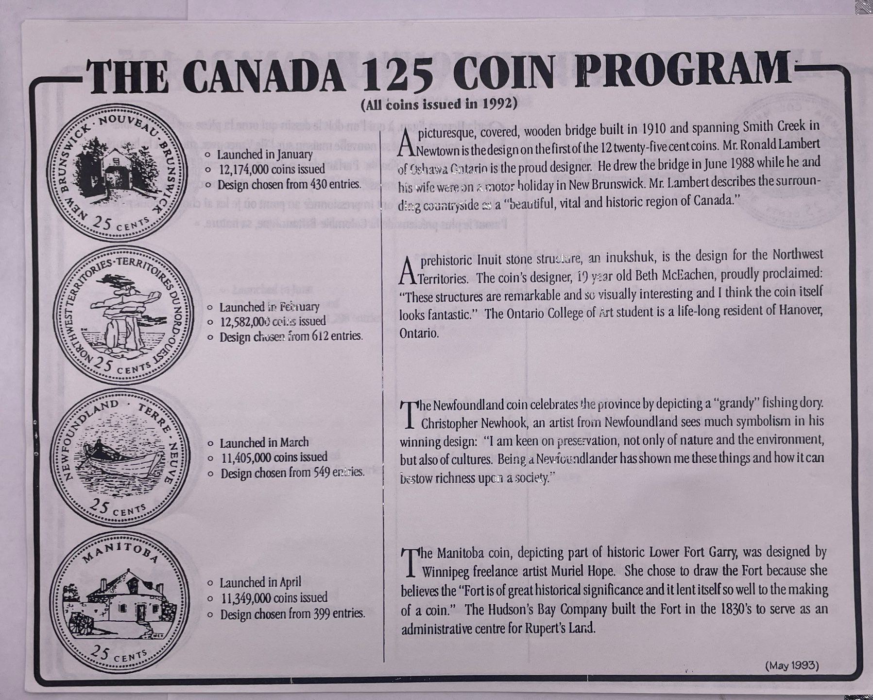 Coin Programs 1992, Canada 125 anniversary coin program set - Beck Auctions Inc.
