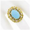 Image 3 : Vintage 14k Gold Cabochon Turquoise.36 ctw Diamond Textured Layered Cocktail Rin