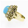 Image 6 : Vintage 14k Gold Cabochon Turquoise.36 ctw Diamond Textured Layered Cocktail Rin