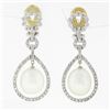 Image 1 : Elegant 18K White Gold Oval Pearl & 1.50 ctw Diamond Halo Teardrop Dangle Earrin
