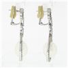 Image 4 : Elegant 18K White Gold Oval Pearl & 1.50 ctw Diamond Halo Teardrop Dangle Earrin