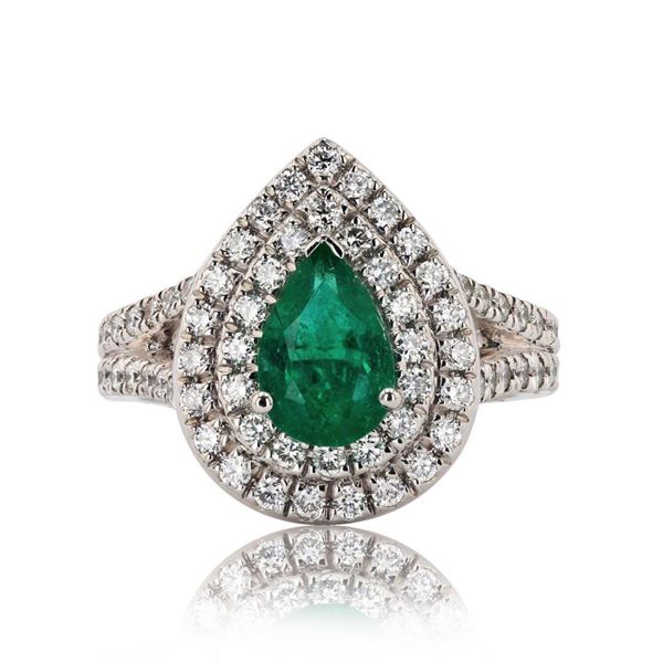 1.16 ctw Emerald and 1.05 ctw Diamond Platinum Ring