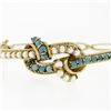 Image 2 : Vintage 14K Yellow Gold Turquoise Beads & Pearl Double Knot Open Bangle Bracelet
