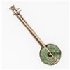 Image 3 : Antique 14k Yellow Gold 16.3mm Round Circle Marbled Green Jade Banjo Pin Brooch