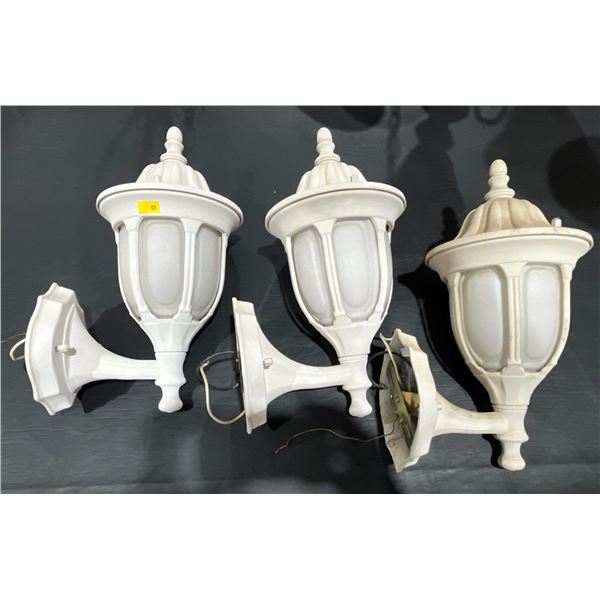 Set of Three Outdoor Scone Lights, White with Frosted Glass 9Dx13H