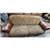 Image 1 : Floral Fabric and Leather Sofa 86.5Lx39Dx36H seat height 17.5H
