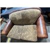 Image 1 : Floral Fabric and Leather Loveseat 62Lx39Dx36H seat height 17.5H