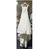 Image 1 : Vintage Satin & Lace Wedding Dress with Intricate Beading Size 12/14, comes with Veil
