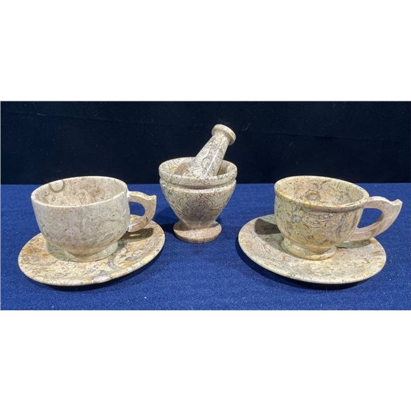 Stone Cups & Saucers, Mortar & Pestle, Made in Afghanistan