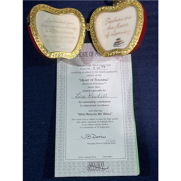 "Heart of Teaching" Porcelain Music Box Heirloom, Plays "Wind Beneath My Wings"