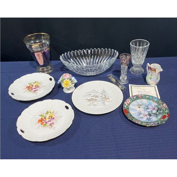Decorative Crystal and China, Includes Vases, Bowl, Plate Candle Holder, etc.
