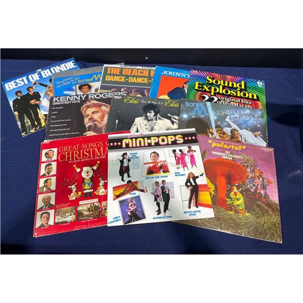 11 Vinyl Records From Various Artists; Elvis, Kenny Rogers, Beach Boys, Boney M., etc.