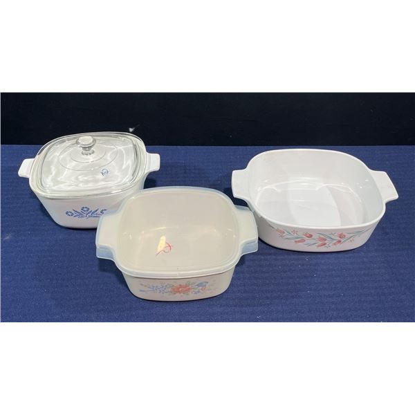 Vintage Corning Ware Dishes (1 with baking lid, 1 with storage lid)