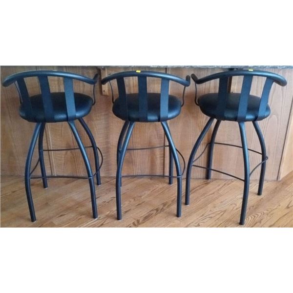 Three Leather and Steel Bar Chairs