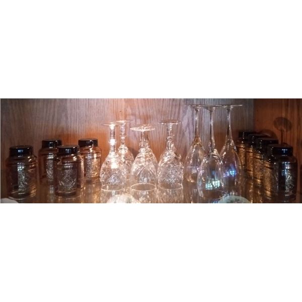 8 Glass Cases with Gold Touching and Wine Glasses