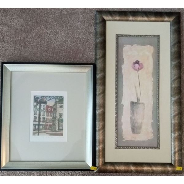 Collection of 2 Pictures - "Cafe De La Place" by Nicole Ouellet 13x15 and a Flower 12.5x24