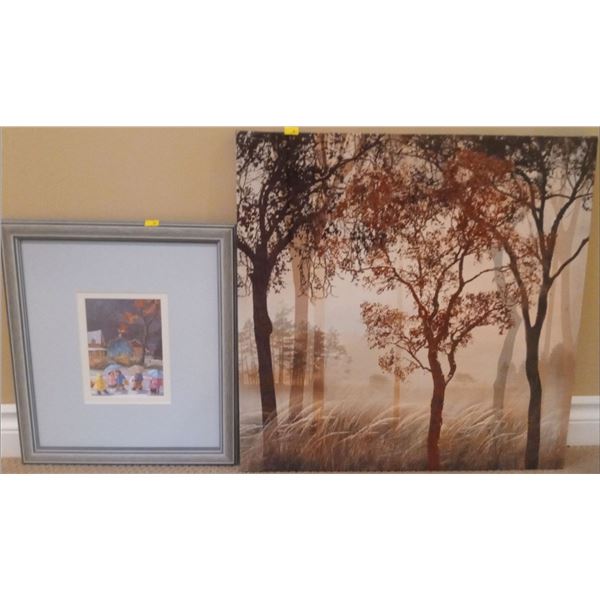 Collection of 2 Paintings - Children Playing 15x16 and Trees 32x32