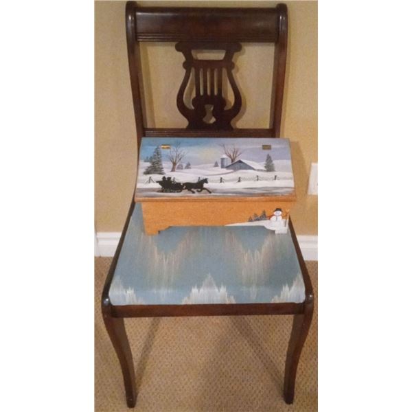 Collection of Antique Chair and Wooden Christmas Card Box