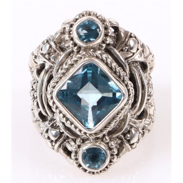 BLUE TOPAZ STERLING SILVER LADIES ORNATE RING
