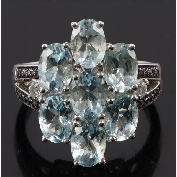 AQUAMARINE & TOPAZ STERLING SILVER LADIES RING