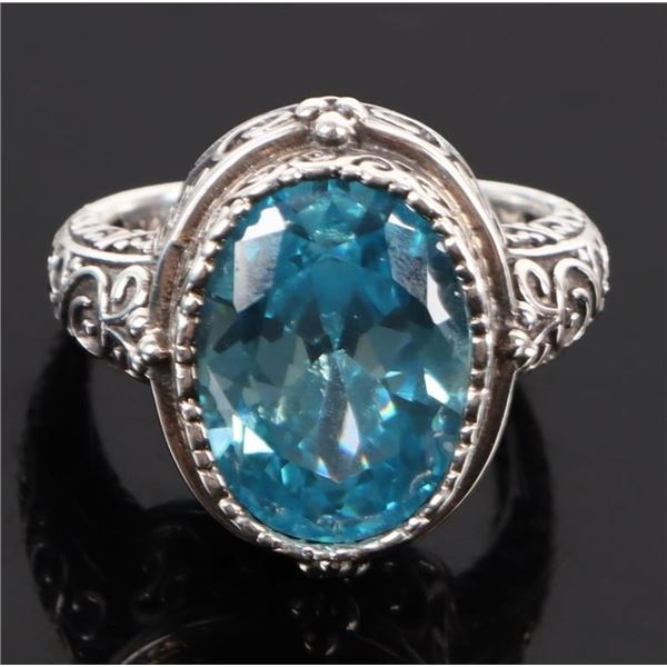 STERLING SILVER BLUE CUBIC ZIRCONIUM LADIES RING