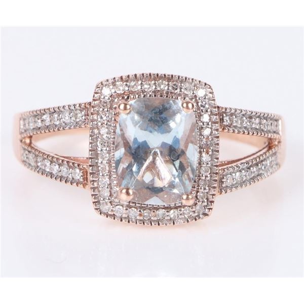 ~2.0CT AQUAMARINE & DIAMOND 10K ROSE GOLD RING